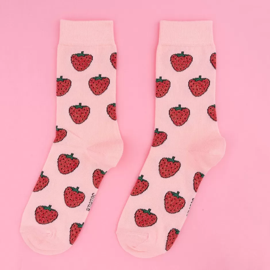 Coucou Suzette Chaussettes à paillettes Fraise^ Chaussettes Coton