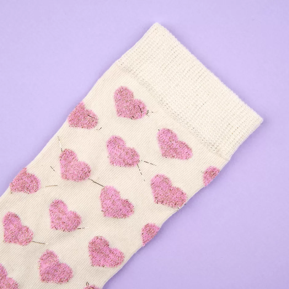 Coucou Suzette Chaussettes Coeur rose à paillettes^ Chaussettes Coton