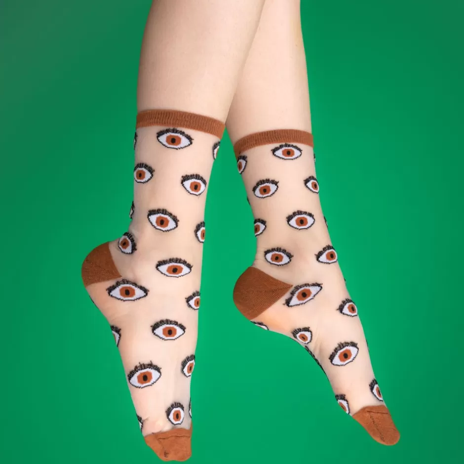 Coucou Suzette Chaussettes transparentes Oeil - Marron^ Chaussettes Transparentes