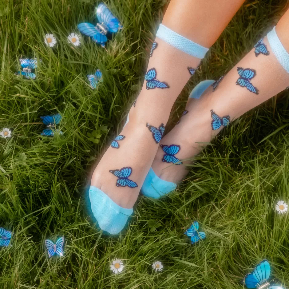 Coucou Suzette Chaussettes transparentes Papillon Bleu^ Chaussettes Transparentes