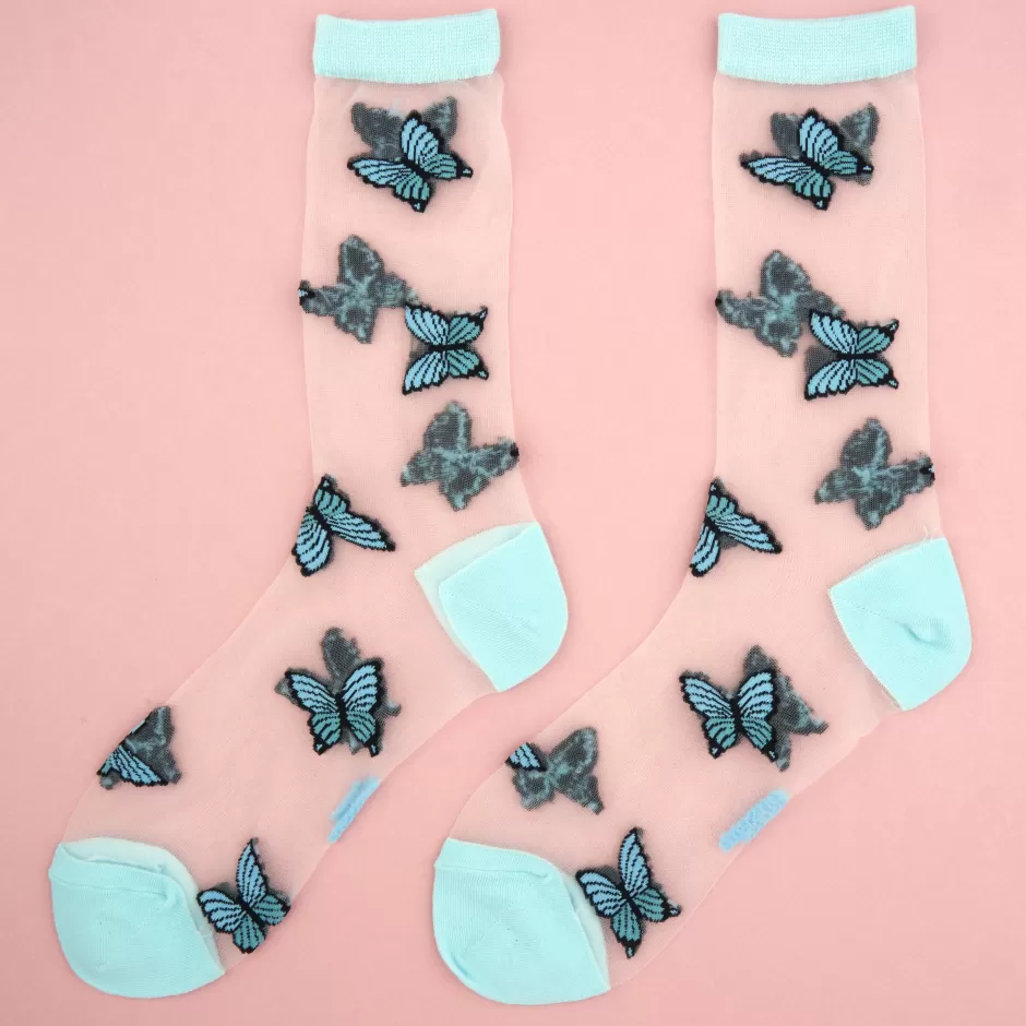 Coucou Suzette Chaussettes transparentes Papillon Bleu^ Chaussettes Transparentes